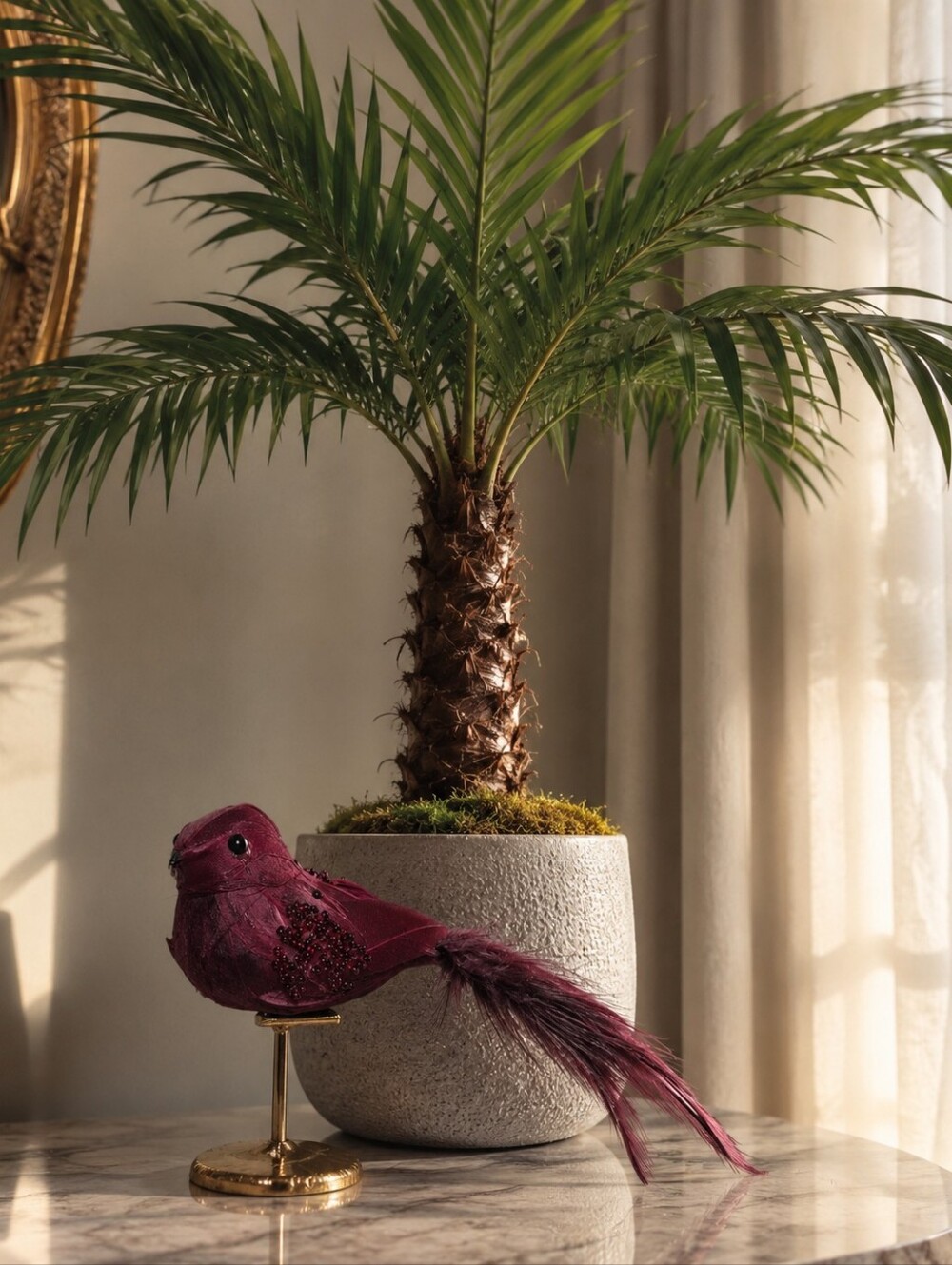 Burgundy Feather Decorative Clip-On Bird